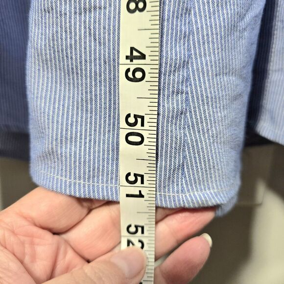 T Tahari Collared Button Down Dress Size 6 Blue Striped Midi Fit Flare - Picture 15 of 15